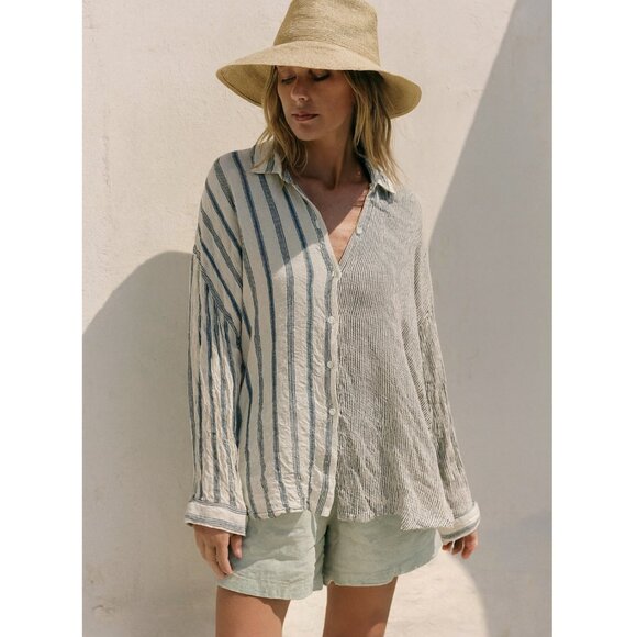 Jane + Delancey Crinkled Blouse Top Shirt Striped Colorblock size 2X Button-up - Picture 1 of 13